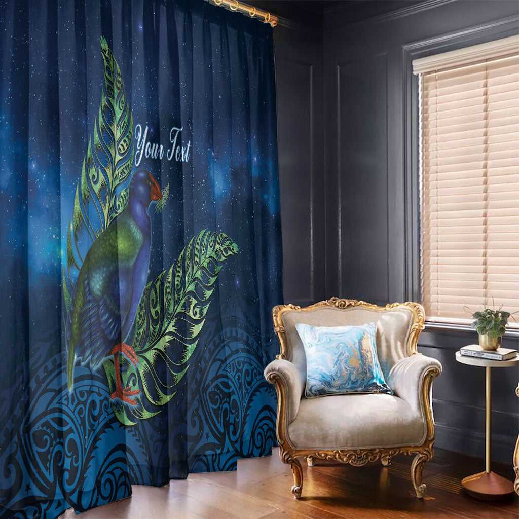 New Zealand Takahe Personalised Window Curtain Silver Fern Galaxy Polynesian Pattern