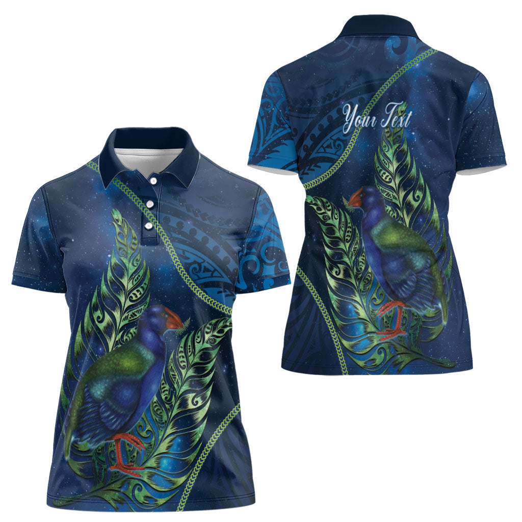 New Zealand Takahe Personalised Women Polo Shirt Silver Fern Galaxy Polynesian Pattern