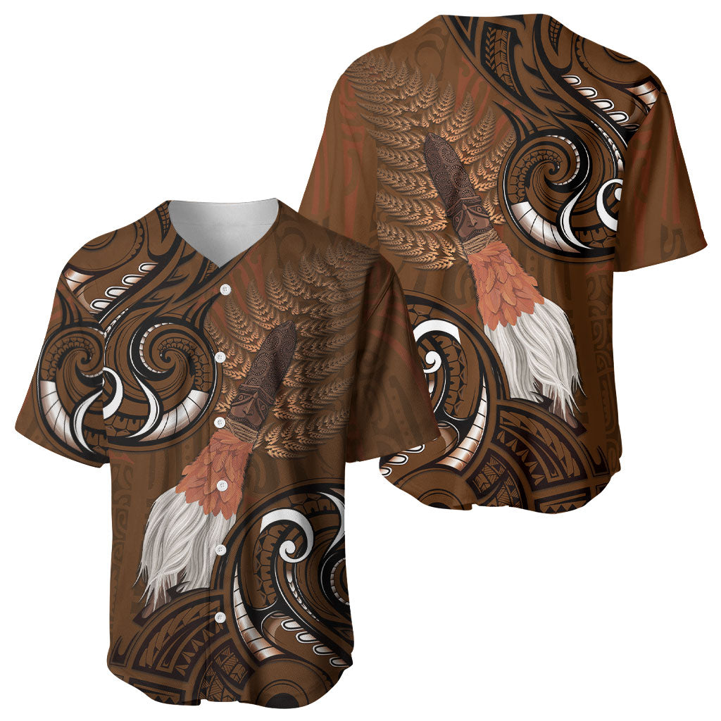 New Zealand Taiaha Baseball Jersey Maori Weapon Silver Fern Maori Pattern