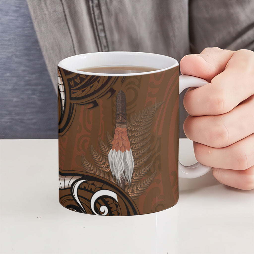 New Zealand Taiaha Ceramic Mug Maori Weapon Silver Fern Maori Pattern