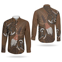 New Zealand Taiaha Couples Matching Mermaid Dress and Long Sleeve Button Shirt Maori Weapon Silver Fern Maori Pattern