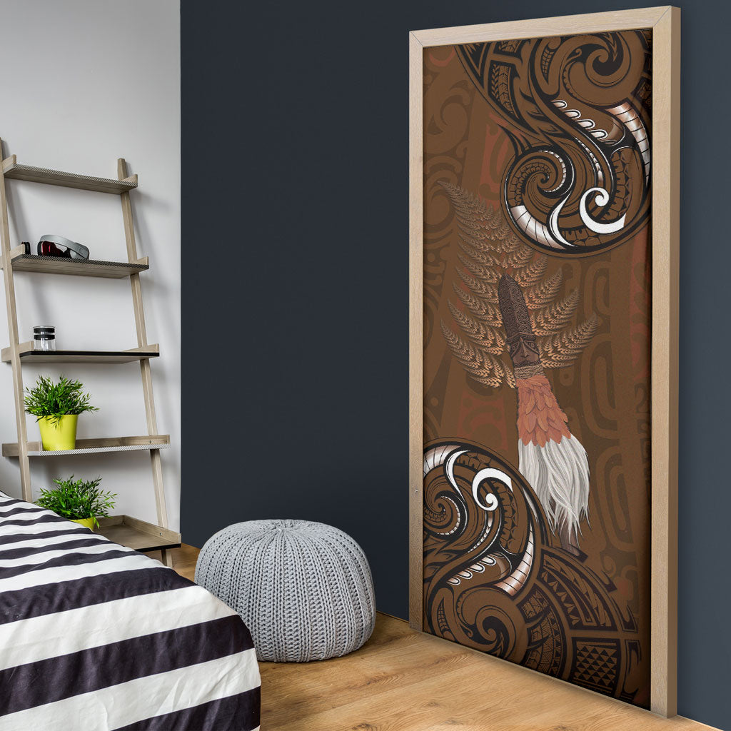 New Zealand Taiaha Door Cover Maori Weapon Silver Fern Maori Pattern