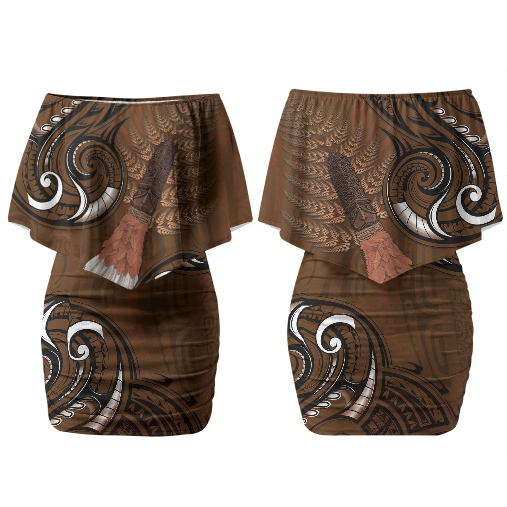 New Zealand Taiaha Family Matching Off Shoulder Short Dress and Hawaiian Shirt Maori Weapon Silver Fern Maori Pattern