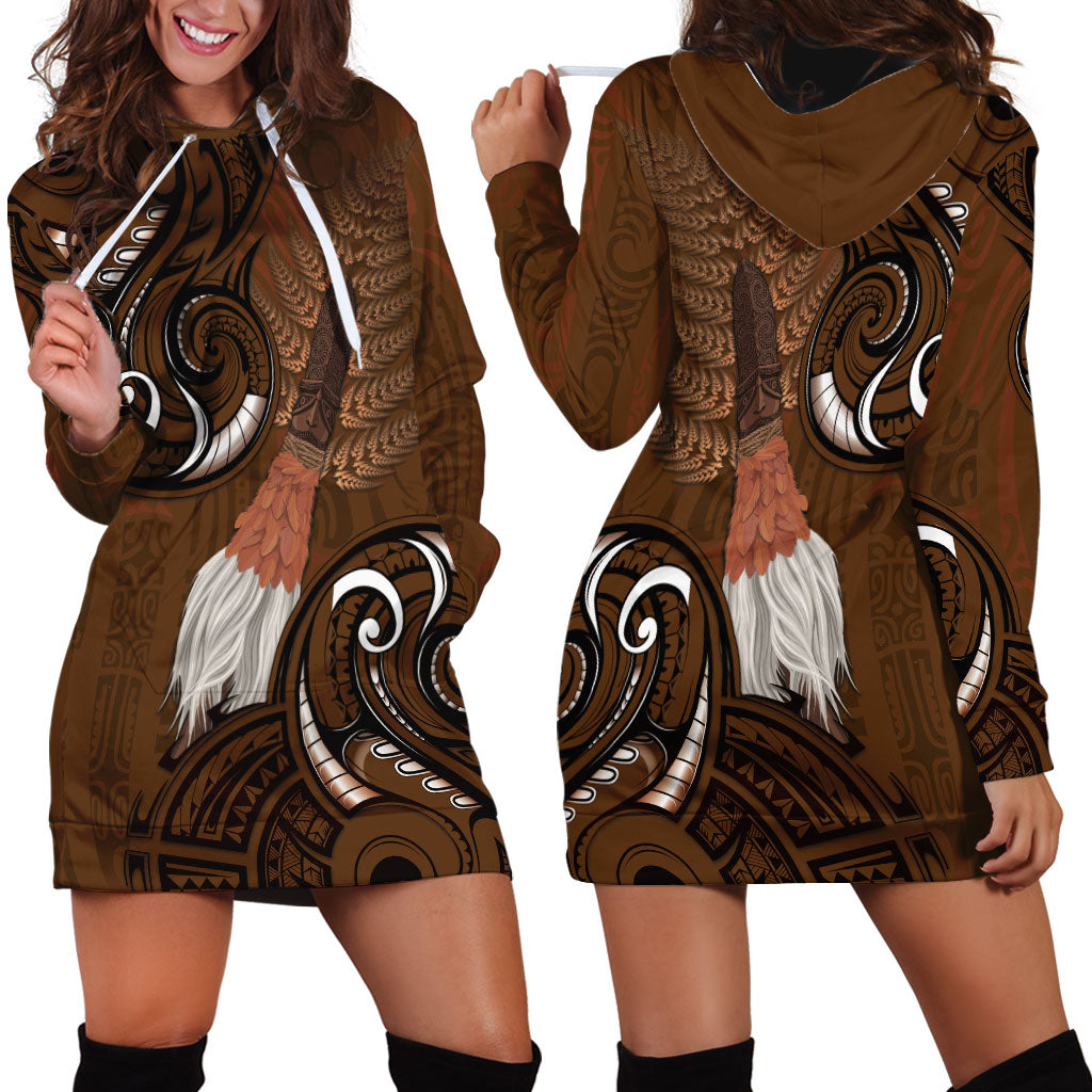 New Zealand Taiaha Hoodie Dress Maori Weapon Silver Fern Maori Pattern
