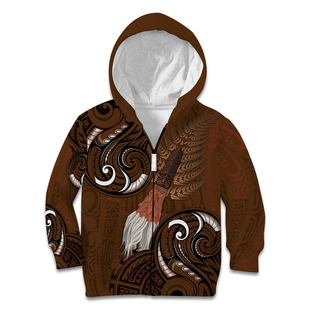 New Zealand Taiaha Kid Hoodie Maori Weapon Silver Fern Maori Pattern