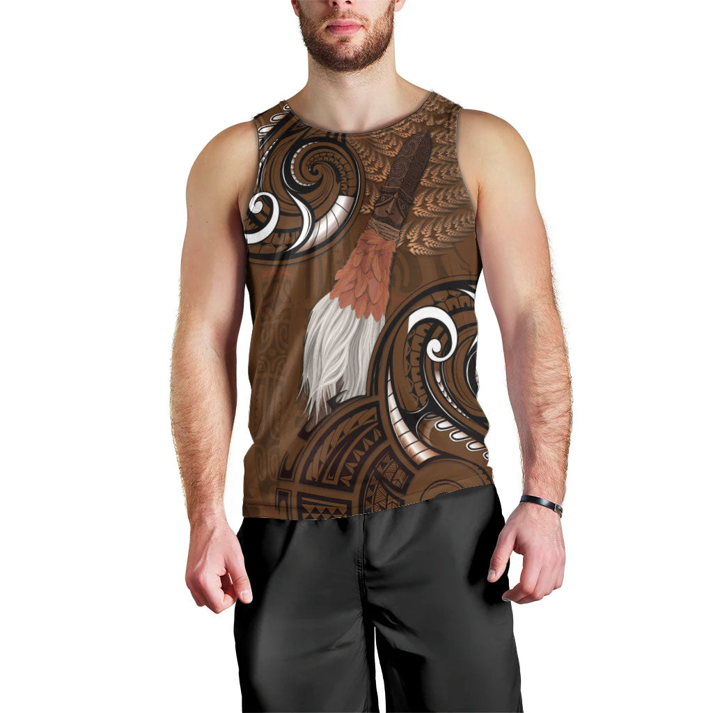 New Zealand Taiaha Men Tank Top Maori Weapon Silver Fern Maori Pattern