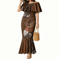 New Zealand Taiaha Mermaid Dress Maori Weapon Silver Fern Maori Pattern