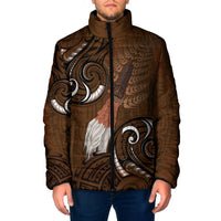 New Zealand Taiaha Padded Jacket Maori Weapon Silver Fern Maori Pattern