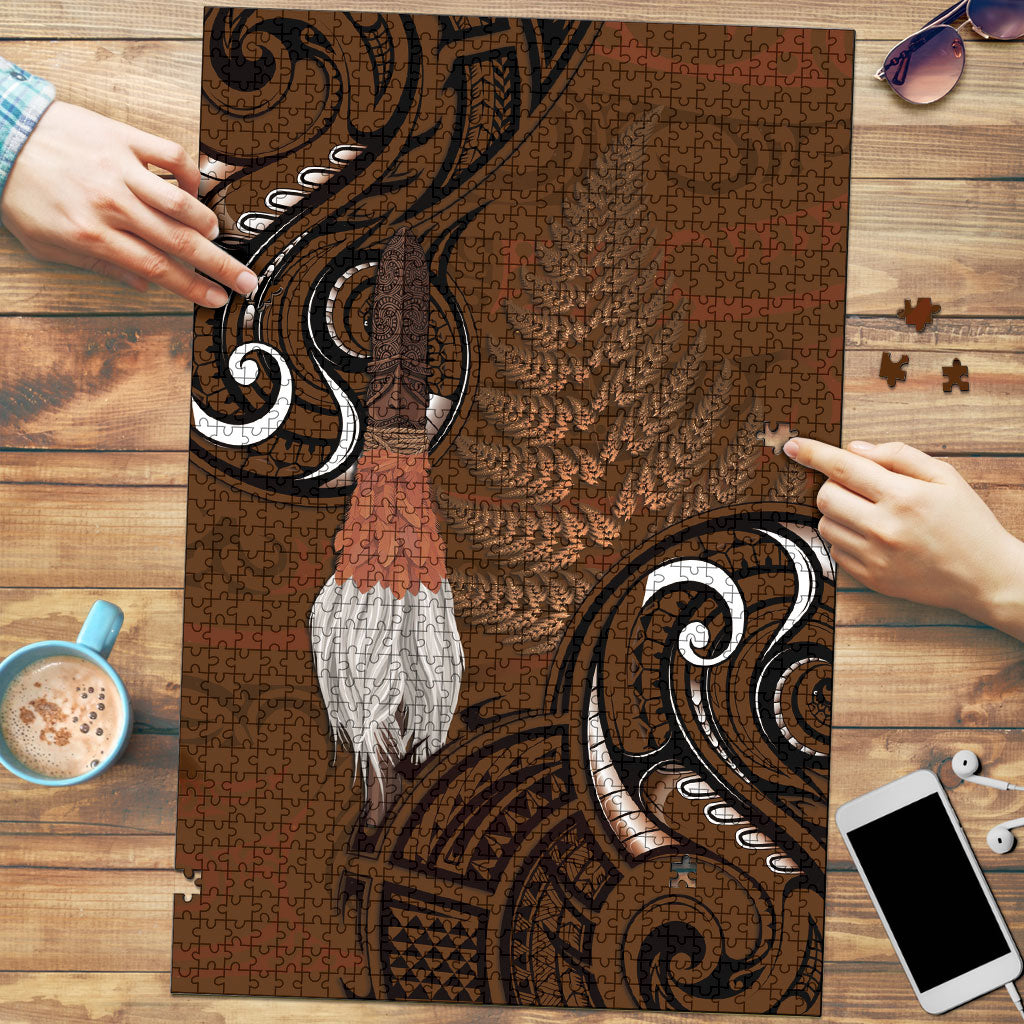 New Zealand Taiaha Puzzle Maori Weapon Silver Fern Maori Pattern LT22 Brown - Polynesian Pride