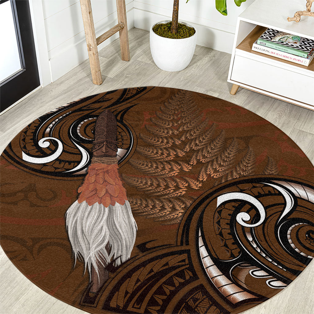 New Zealand Taiaha Round Carpet Maori Weapon Silver Fern Maori Pattern LT22 Brown - Polynesian Pride