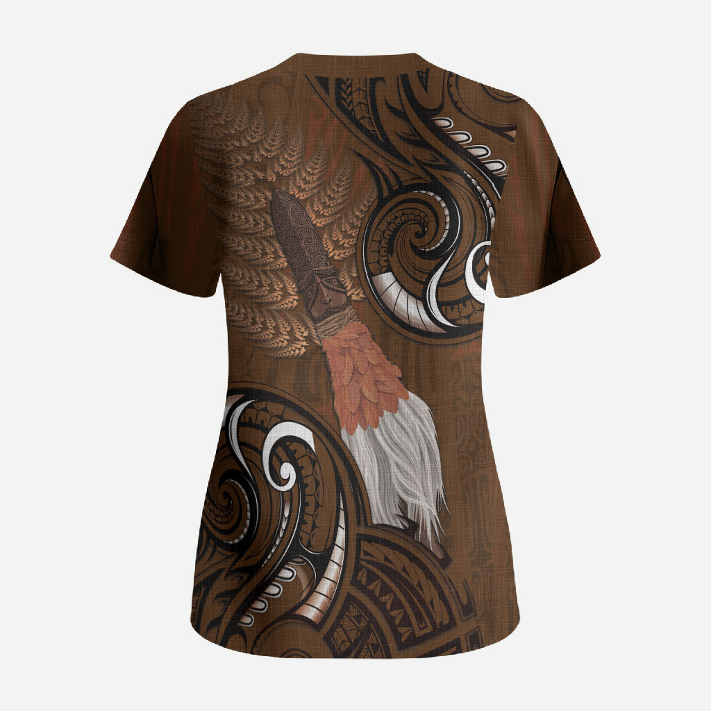 New Zealand Taiaha Scrub Top Maori Weapon Silver Fern Maori Pattern