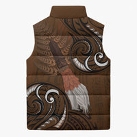 New Zealand Taiaha Sleeveless Puffer Jacket Maori Weapon Silver Fern Maori Pattern