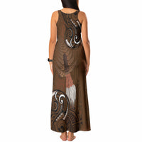 New Zealand Taiaha Tank Maxi Dress Maori Weapon Silver Fern Maori Pattern