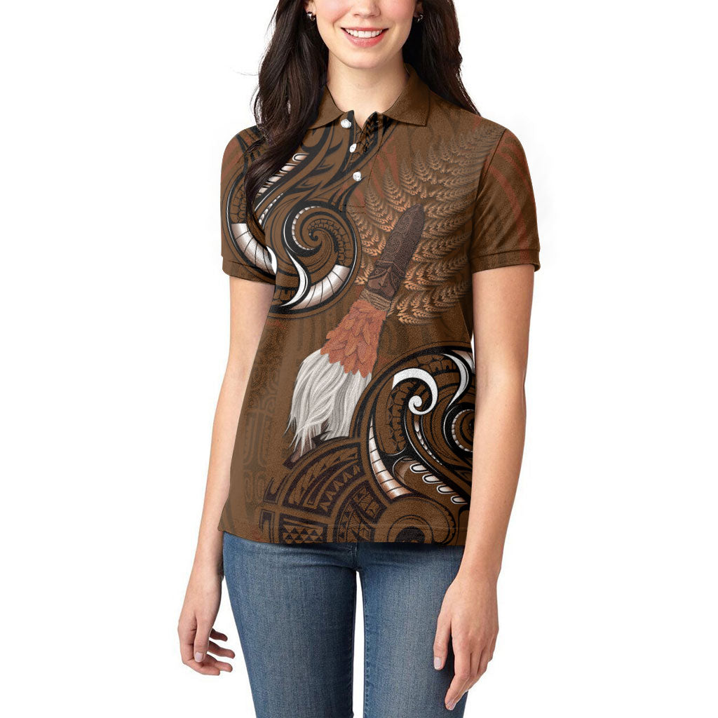 New Zealand Taiaha Women Polo Shirt Maori Weapon Silver Fern Maori Pattern