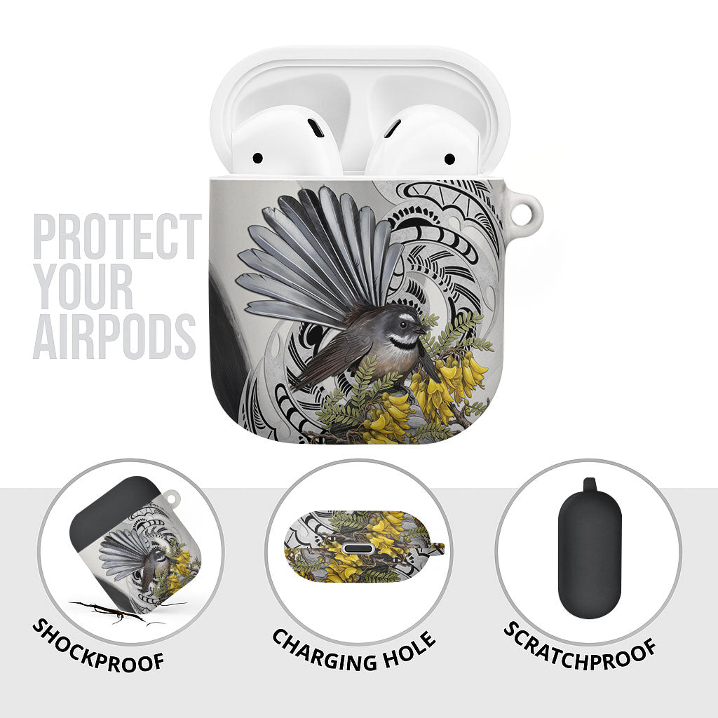 New Zealand Fantail Bird AirPods Case Maori Piwakawaka Kowhai Maori Pattern