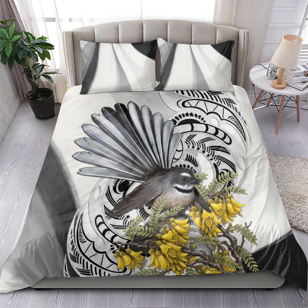 New Zealand Fantail Bird Bedding Set Maori Piwakawaka Kowhai Maori Pattern