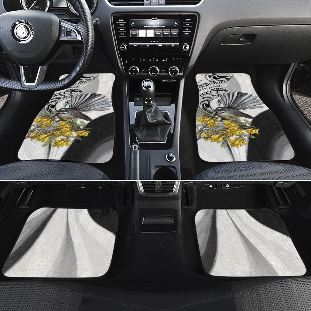 New Zealand Fantail Bird Car Mats Maori Piwakawaka Kowhai Maori Pattern LT22 Set 4pcs Grey - Polynesian Pride