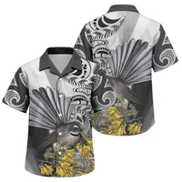 New Zealand Fantail Bird Family Matching Off Shoulder Maxi Dress and Hawaiian Shirt Maori Piwakawaka Kowhai Maori Pattern