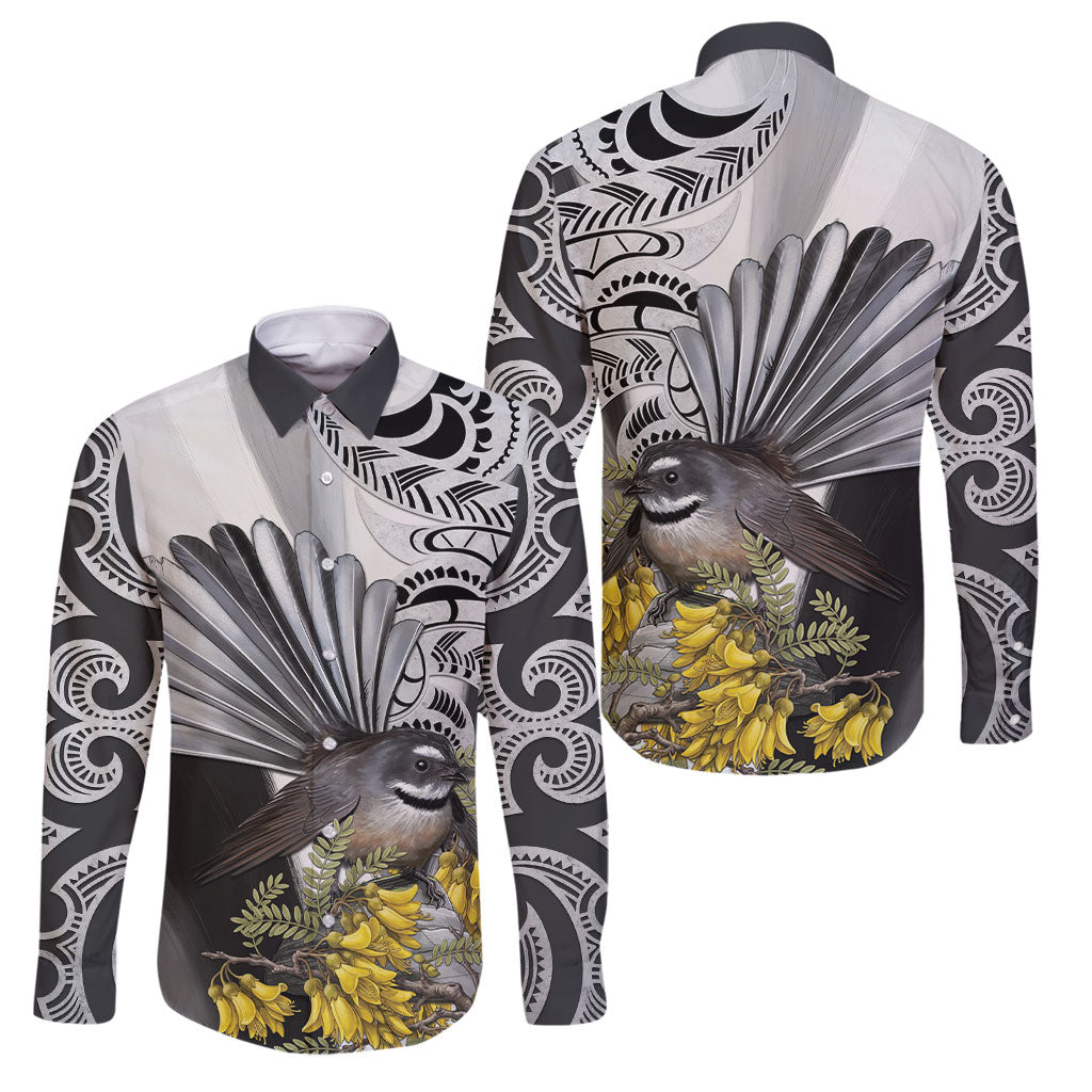 New Zealand Fantail Bird Family Matching Puletasi and Hawaiian Shirt Maori Piwakawaka Kowhai Maori Pattern