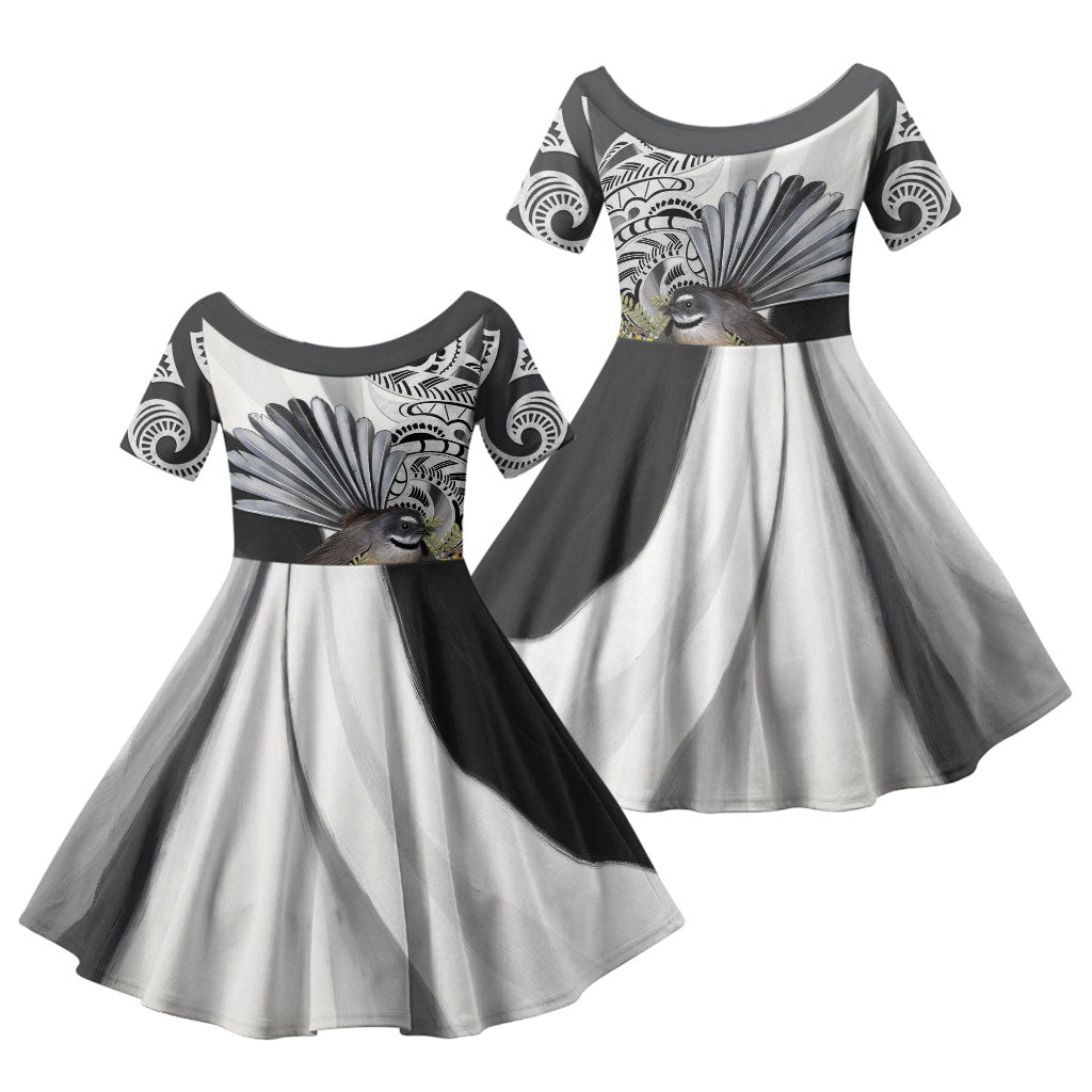 New Zealand Fantail Bird Family Matching Summer Maxi Dress and Hawaiian Shirt Maori Piwakawaka Kowhai Maori Pattern