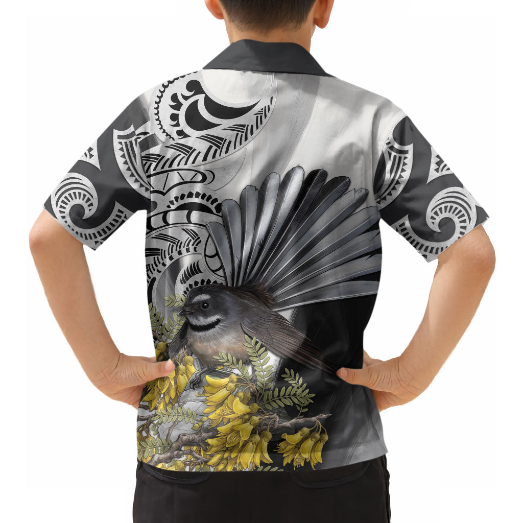 New Zealand Fantail Bird Hawaiian Shirt Maori Piwakawaka Kowhai Maori Pattern