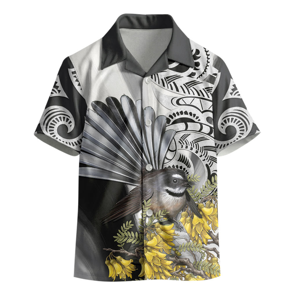 New Zealand Fantail Bird Kid Hawaiian Shirt Maori Piwakawaka Kowhai Maori Pattern