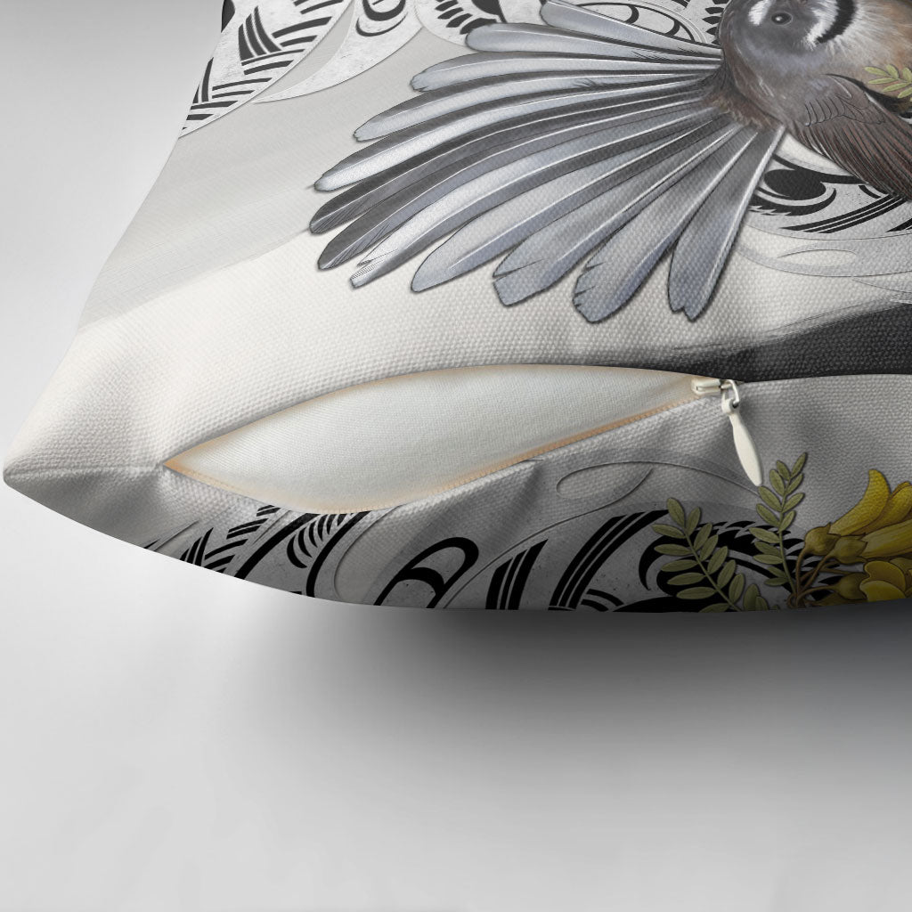 New Zealand Fantail Bird Pillow Cover Maori Piwakawaka Kowhai Maori Pattern