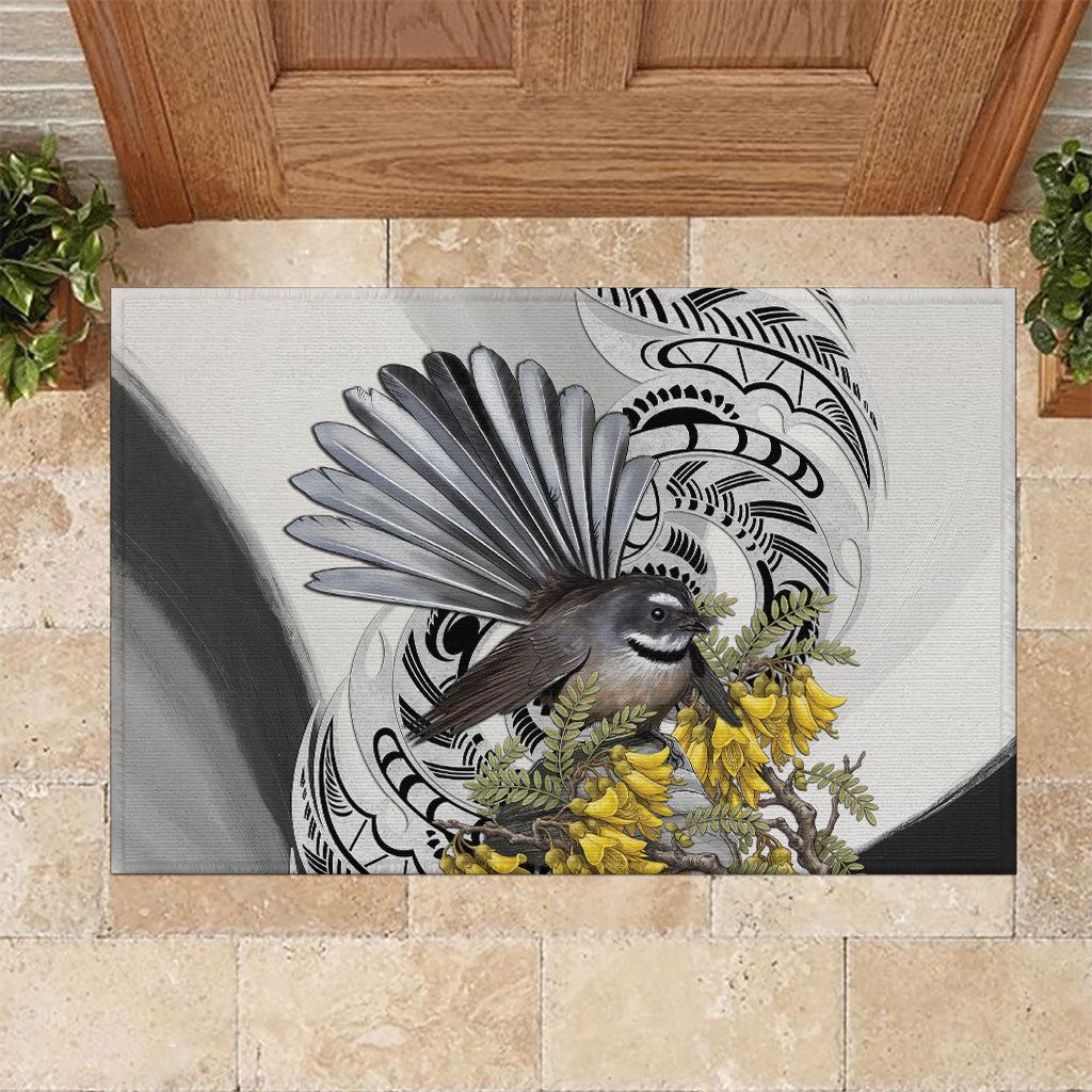 New Zealand Fantail Bird Rubber Doormat Maori Piwakawaka Kowhai Maori Pattern LT22 Grey - Polynesian Pride