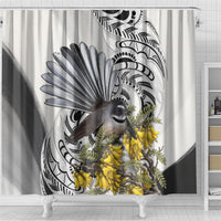 New Zealand Fantail Bird Shower Curtain Maori Piwakawaka Kowhai Maori Pattern