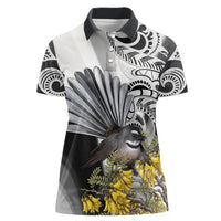 New Zealand Fantail Bird Women Polo Shirt Maori Piwakawaka Kowhai Maori Pattern