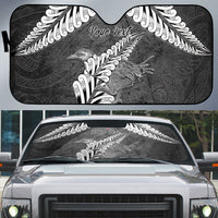 New Zealand Weka Personalised Auto Sun Shade Aotearoa Hen Silver Fern Maori Pattern LT22 Black - Polynesian Pride
