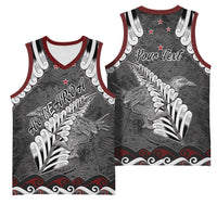 New Zealand Weka Personalised Basketball Jersey Aotearoa Hen Silver Fern Maori Pattern