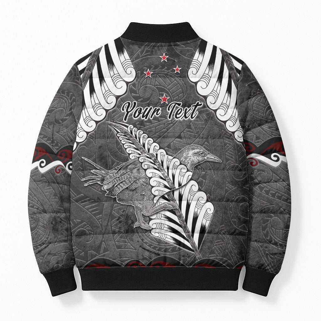 New Zealand Weka Personalised Bomber Puffer Jacket Aotearoa Hen Silver Fern Maori Pattern LT22 - Polynesian Pride