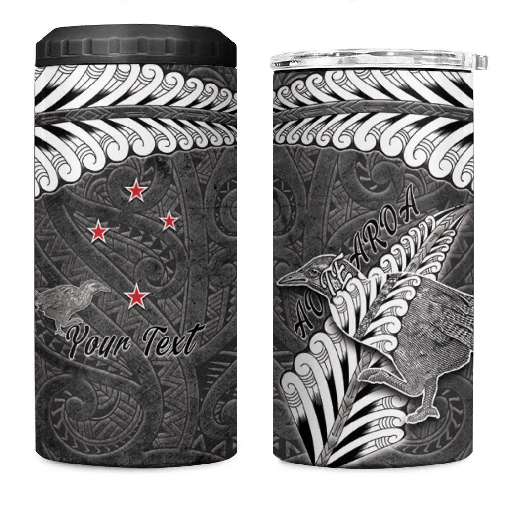 New Zealand Weka Personalised 4 in 1 Can Cooler Tumbler Aotearoa Hen Silver Fern Maori Pattern