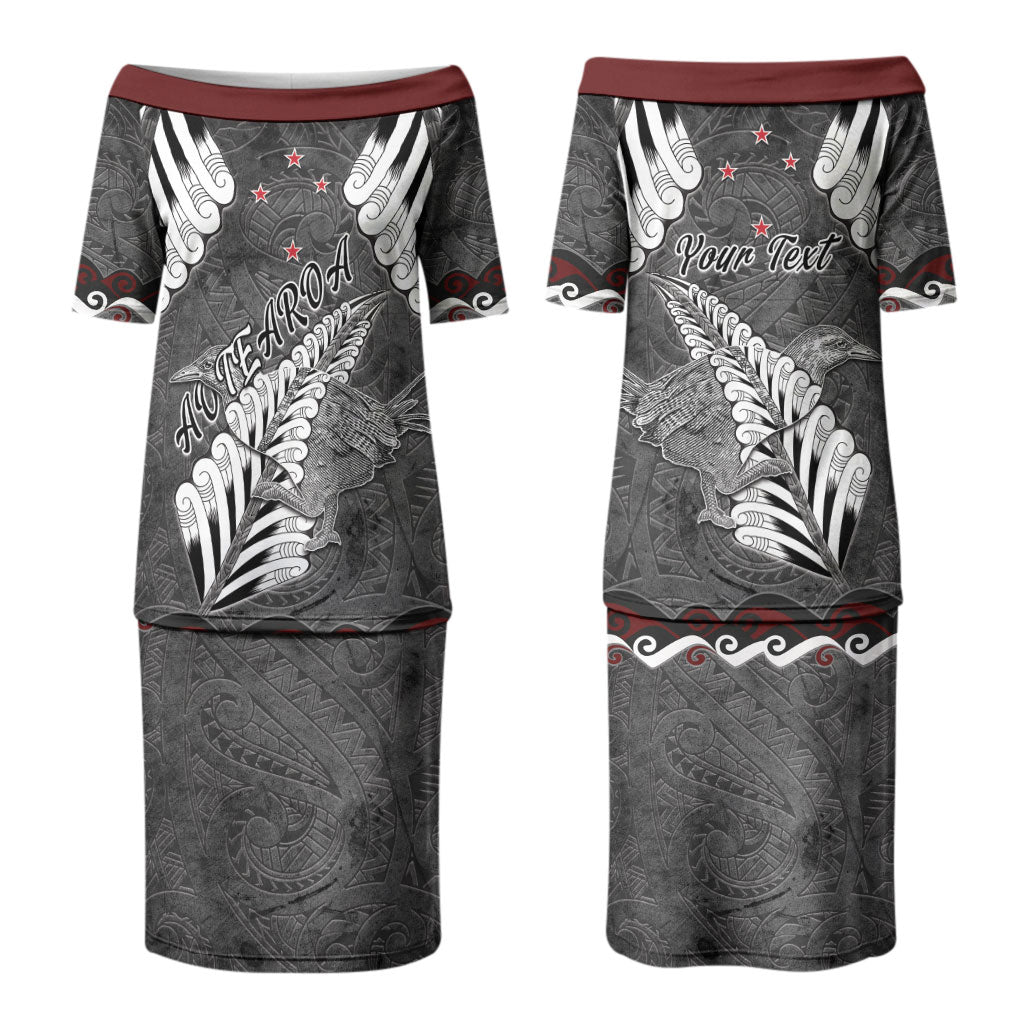 New Zealand Weka Personalised Couples Matching Puletasi and Hawaiian Shirt Aotearoa Hen Silver Fern Maori Pattern LT22 - Polynesian Pride