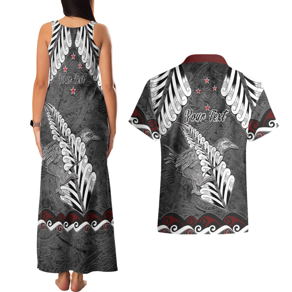 New Zealand Weka Personalised Couples Matching Tank Maxi Dress and Hawaiian Shirt Aotearoa Hen Silver Fern Maori Pattern LT22 - Polynesian Pride