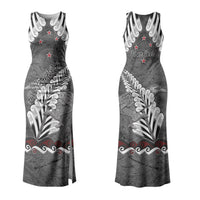 New Zealand Weka Personalised Couples Matching Tank Maxi Dress and Long Sleeve Button Shirt Aotearoa Hen Silver Fern Maori Pattern LT22 - Polynesian Pride