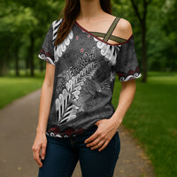 New Zealand Weka Personalised Cross Shoulder Shirt Aotearoa Hen Silver Fern Maori Pattern
