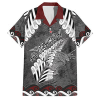 New Zealand Weka Personalised Family Matching Off Shoulder Maxi Dress and Hawaiian Shirt Aotearoa Hen Silver Fern Maori Pattern LT22 Dad's Shirt - Short Sleeve Black - Polynesian Pride