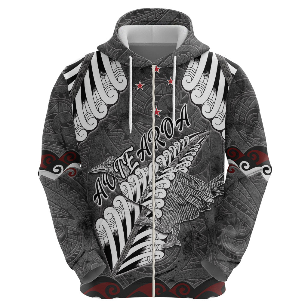 New Zealand Weka Personalised Hoodie Aotearoa Hen Silver Fern Maori Pattern