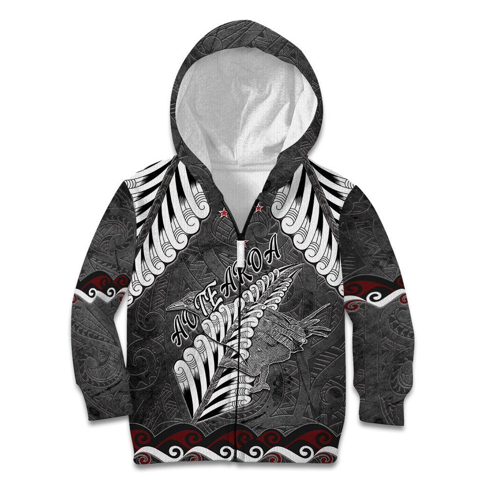 New Zealand Weka Personalised Kid Hoodie Aotearoa Hen Silver Fern Maori Pattern
