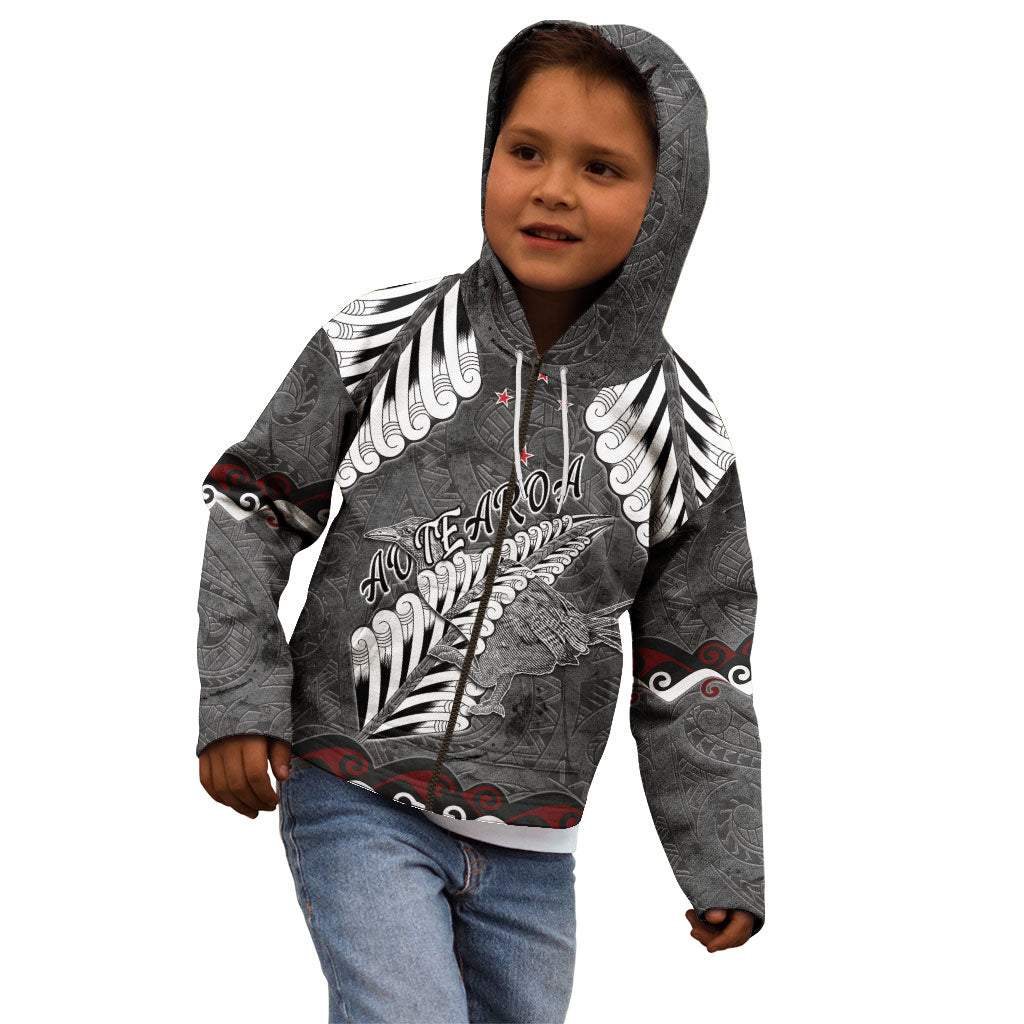 New Zealand Weka Personalised Kid Hoodie Aotearoa Hen Silver Fern Maori Pattern