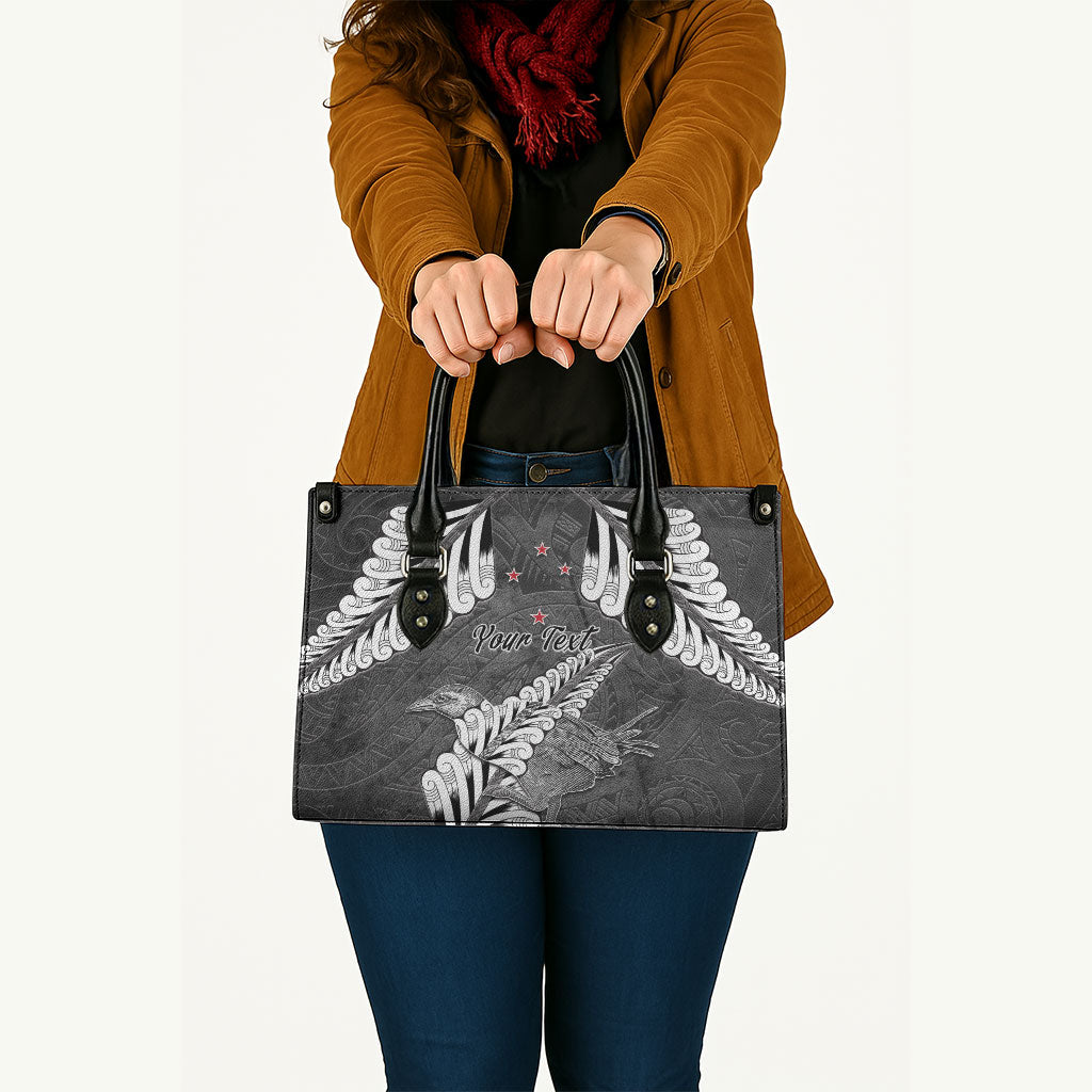 New Zealand Weka Personalised Leather Bag Aotearoa Hen Silver Fern Maori Pattern