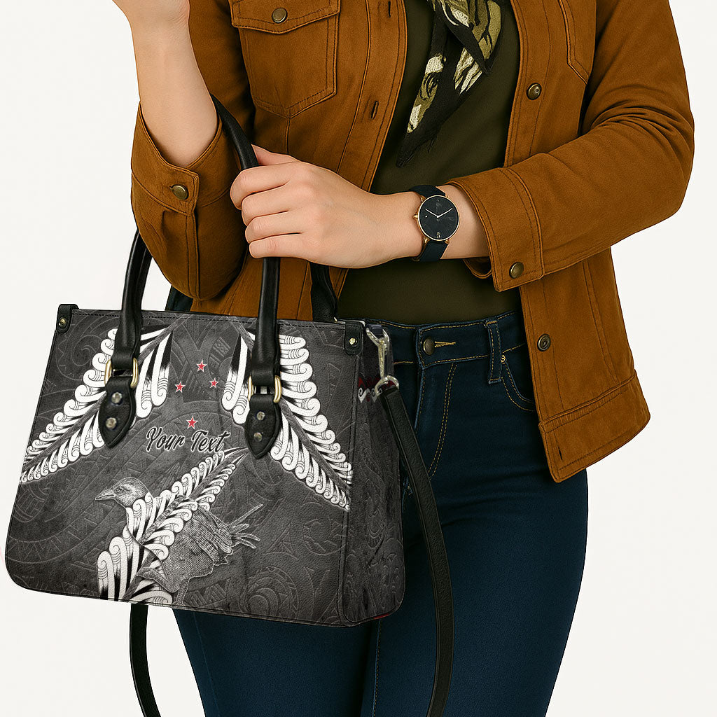 New Zealand Weka Personalised Leather Bag Aotearoa Hen Silver Fern Maori Pattern