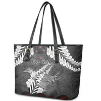 New Zealand Weka Personalised Leather Tote Bag Aotearoa Hen Silver Fern Maori Pattern