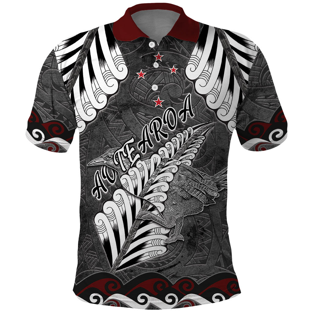 New Zealand Weka Personalised Polo Shirt Aotearoa Hen Silver Fern Maori Pattern