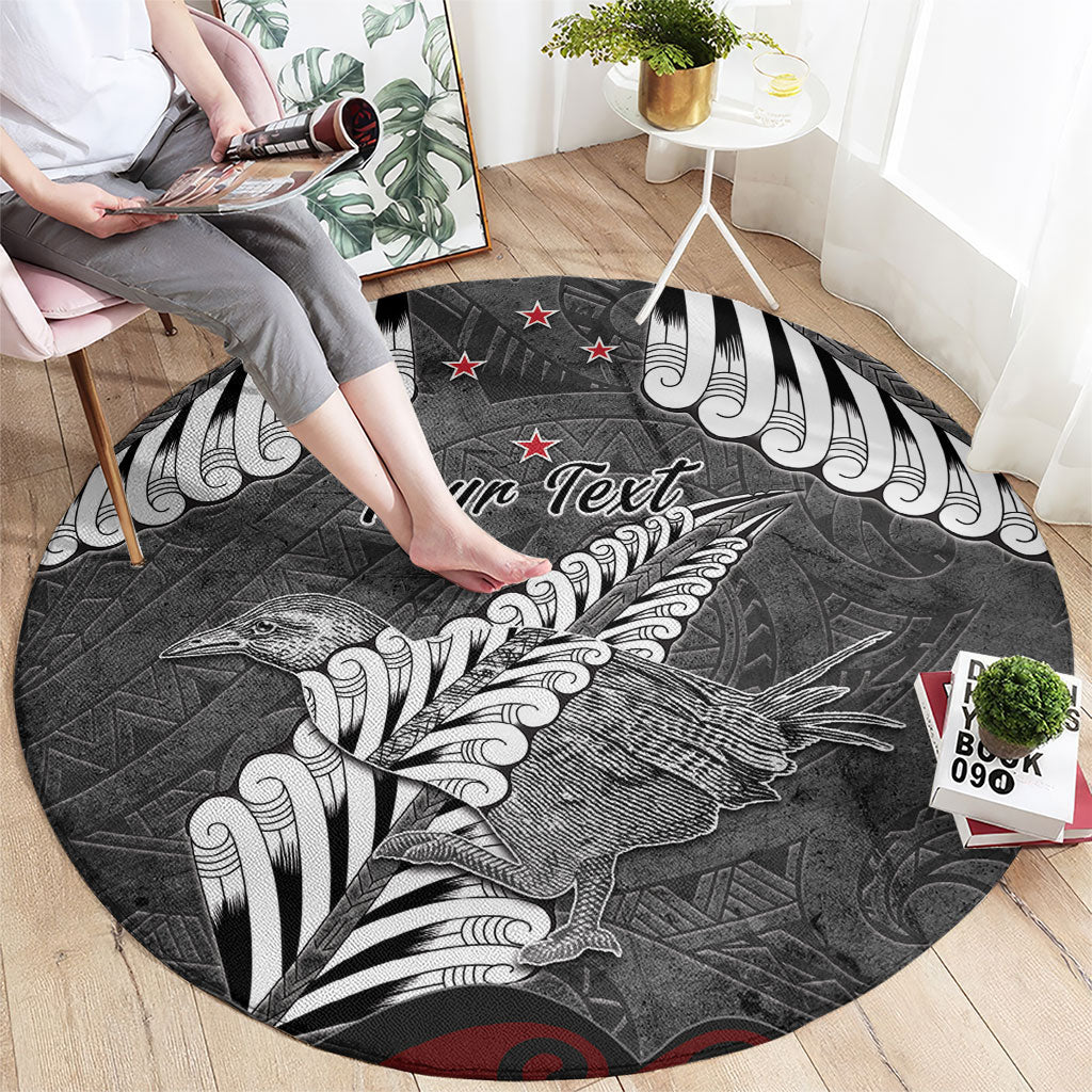 New Zealand Weka Personalised Round Carpet Aotearoa Hen Silver Fern Maori Pattern