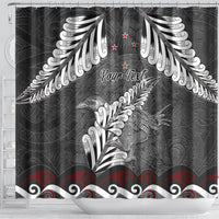 New Zealand Weka Personalised Shower Curtain Aotearoa Hen Silver Fern Maori Pattern