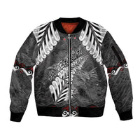 New Zealand Weka Personalised Sleeve Zip Bomber Jacket Aotearoa Hen Silver Fern Maori Pattern