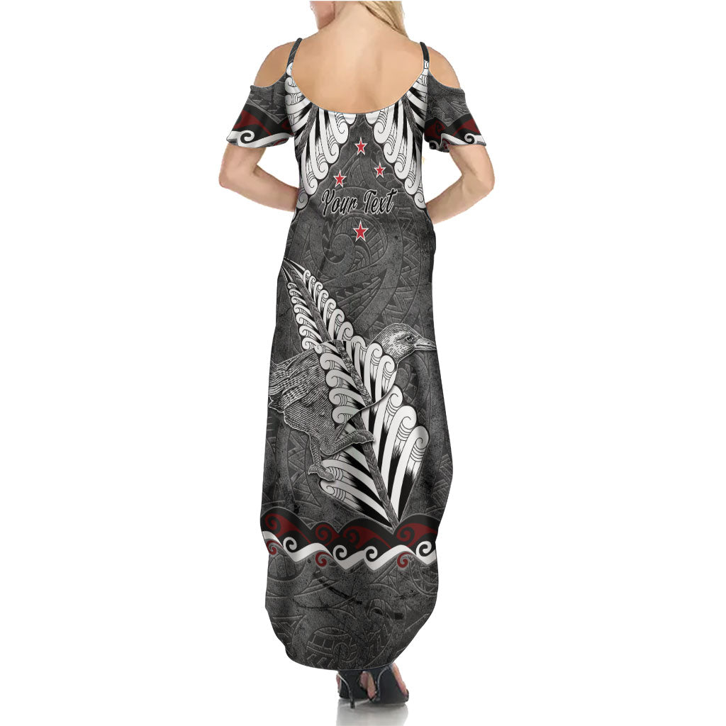 New Zealand Weka Personalised Summer Maxi Dress Aotearoa Hen Silver Fern Maori Pattern